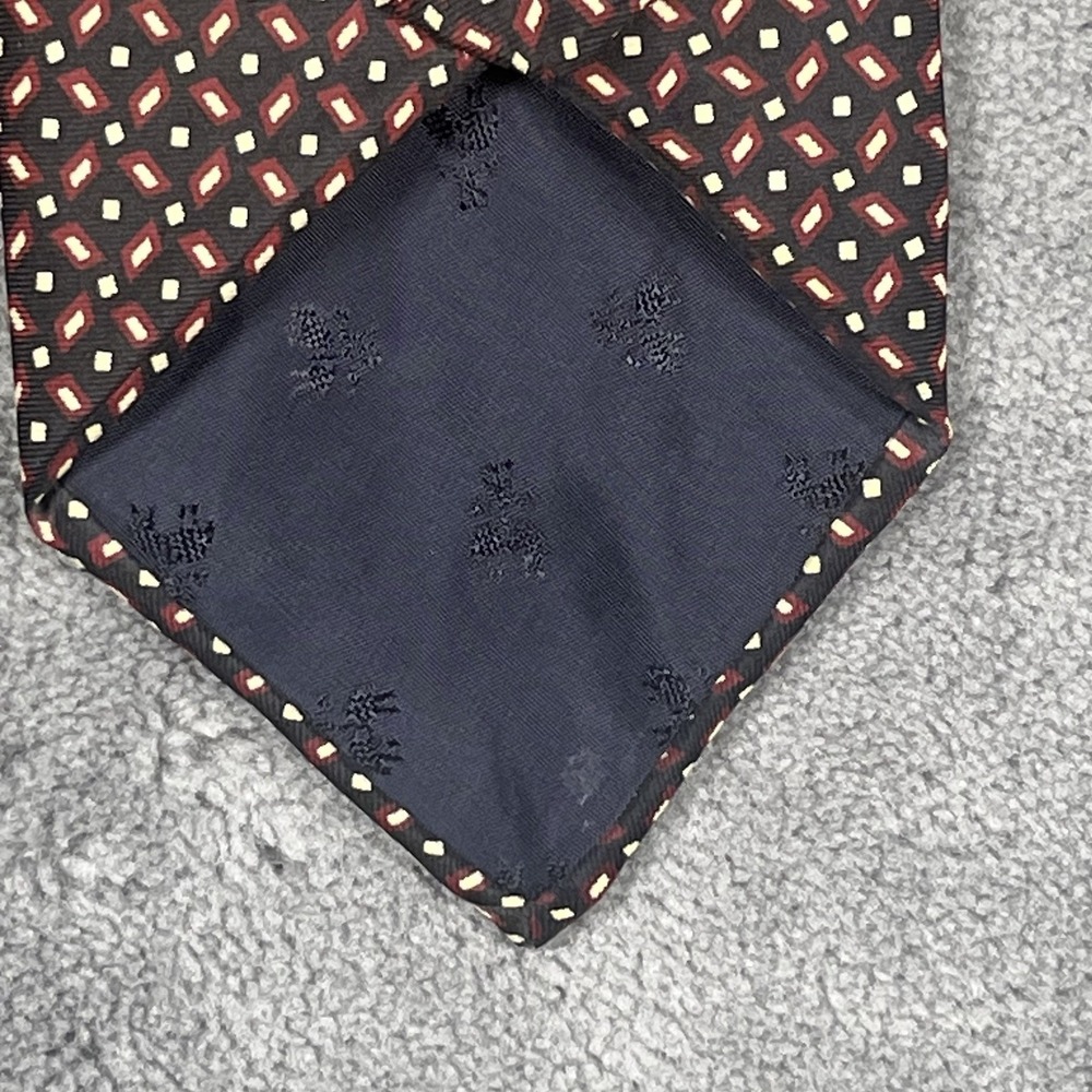 Brooks Brothers Makers Black Burgundy White Geometric Silk‎ Tie Made in USA - Picture 5 of 5